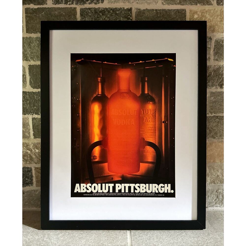 Framed 1992 Absolut Vodka Print Ad Absolut Pittsburgh Steel City